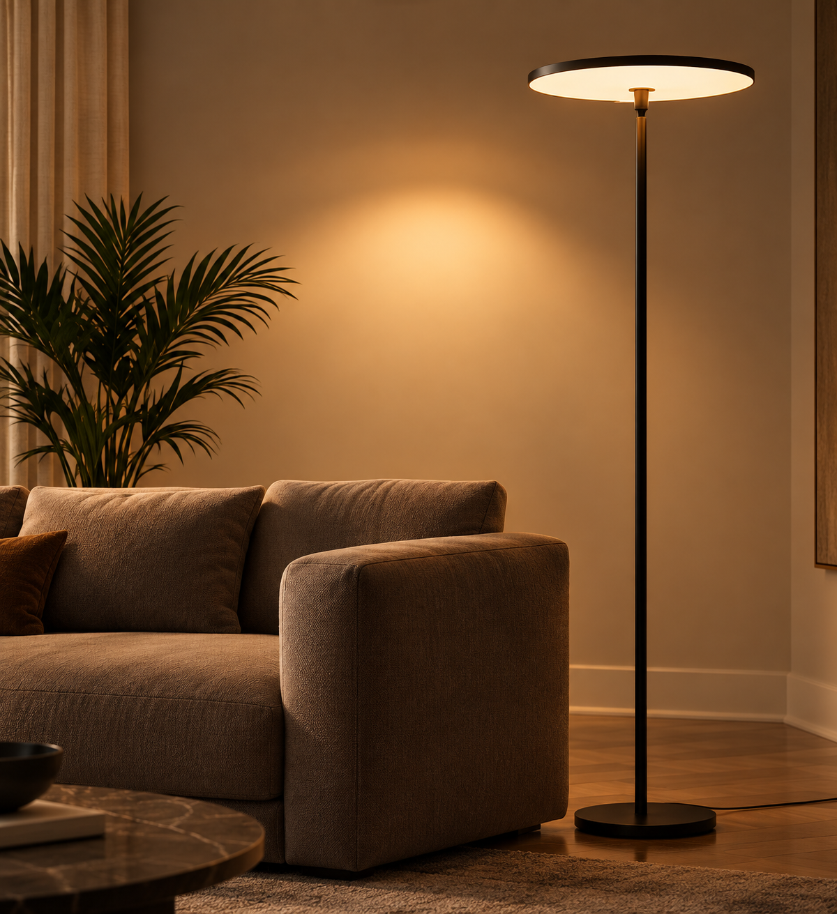 Lampadaire design dans un salon contemporain